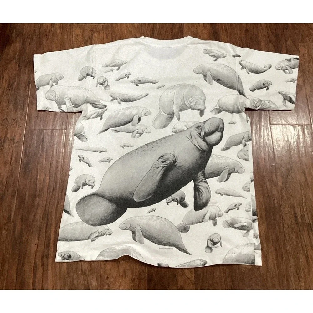 Vintage Manatee All Over Print Tshirt 1993 Size Skate Indie Single Stitch AOP